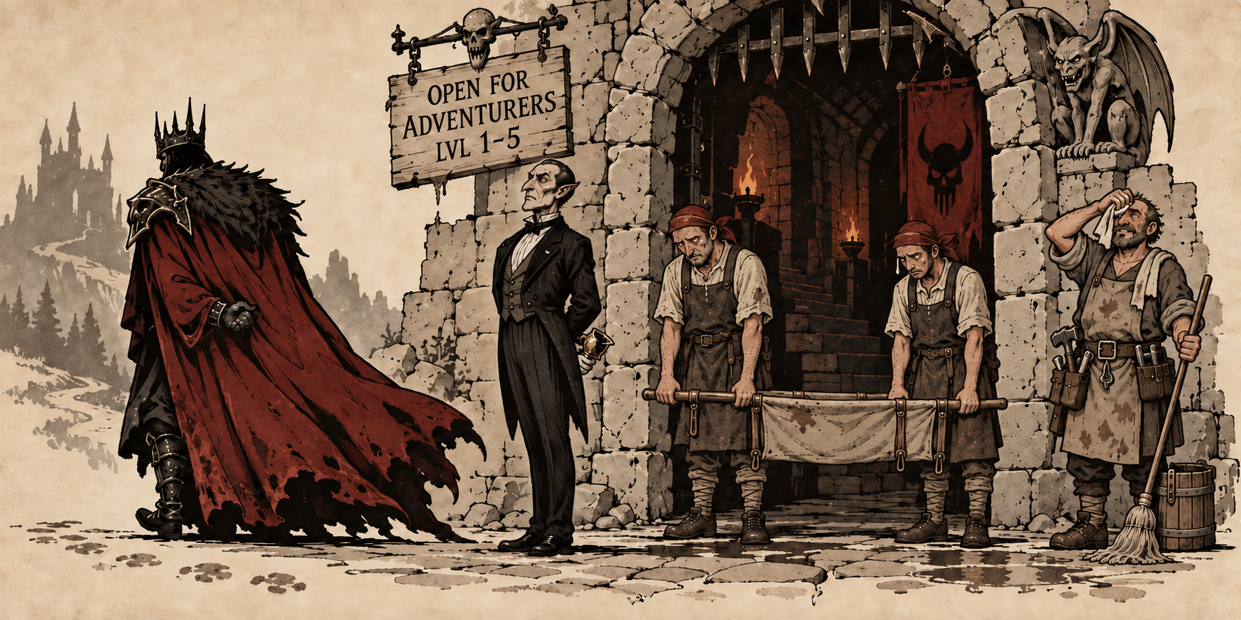Affiche « Opening Soon » d'After the Dungeon, en préparation